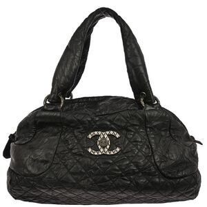 Chanel Coco Rider Bowler Bag Quilted Aged Calfskin Black Leather Handbag